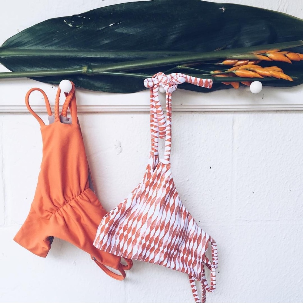 Midori Orange & White Bikini Top
